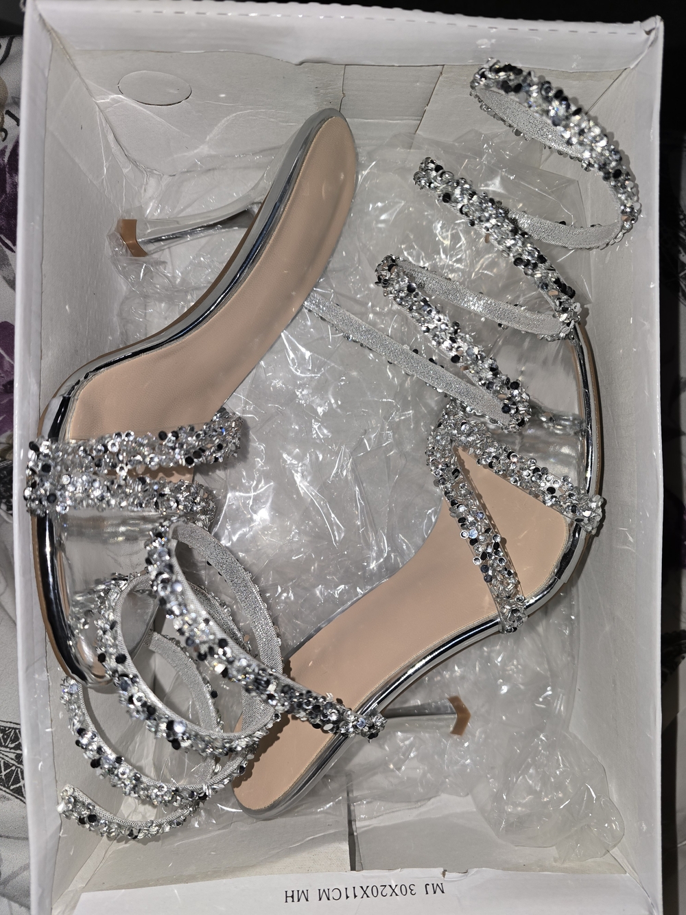 Women’s Silver Rhinestone Strappy High Heel Sandals